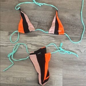 Colorful Orange and Pink Bikini with Geometric Design